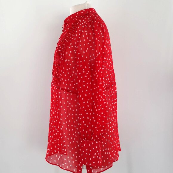 Sheer Polka Dot Long Sleeve Button Up Blouse Large 12-14 GEORGE by Mark Eisen - Picture 7 of 9